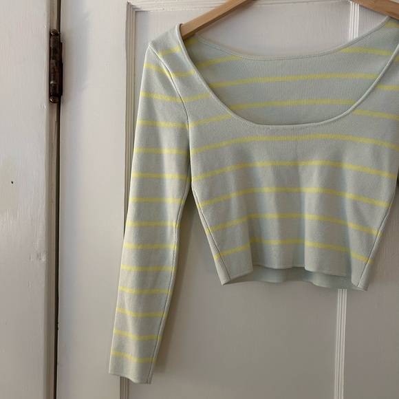 ZARA light blue and green Stripped Low Back Crop Top - Picture 5 of 8